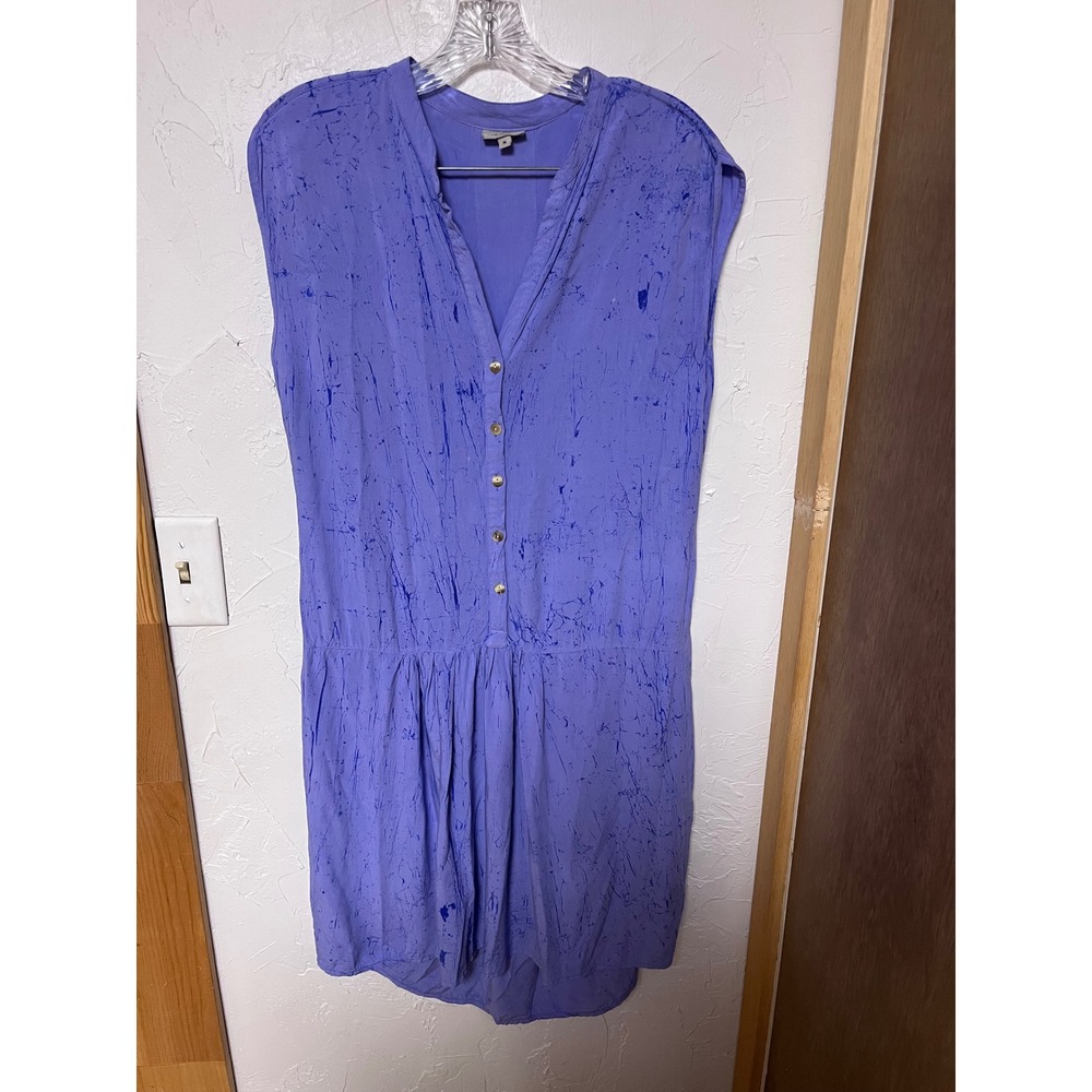 The Odells Purple Marbled Print Sleeveless Button Front Rayon Shift Dress Medium